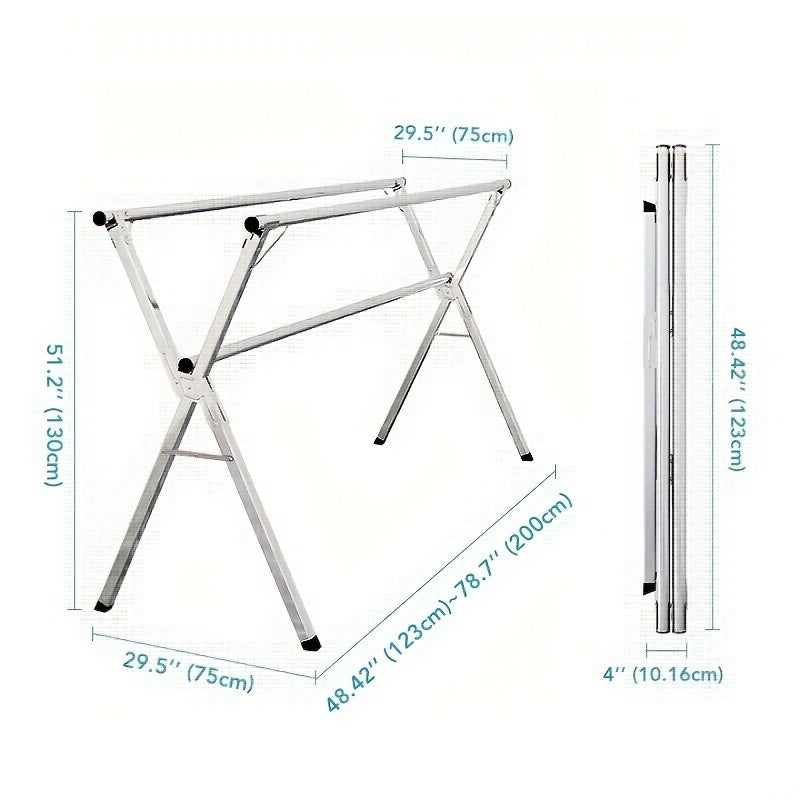 Dimensions of a metal clothes rack on a white background