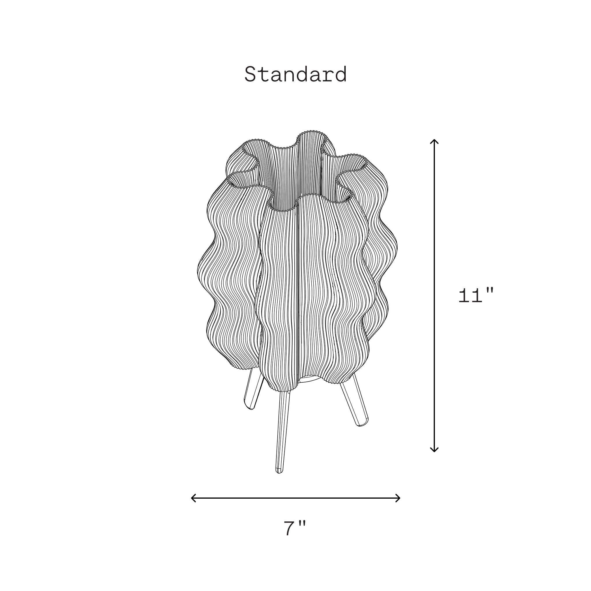 Illustration of a decorative vase with dimensions labeled on a white background