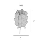 Line drawing of a tall decorative vase with dimensions on a white background